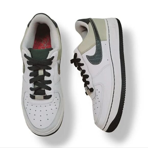 Vintage Y2K Nike Air Force 1 '07 White Dark Army Green Tweed 314192-132 Y5.5/ W7 - Picture 1 of 16